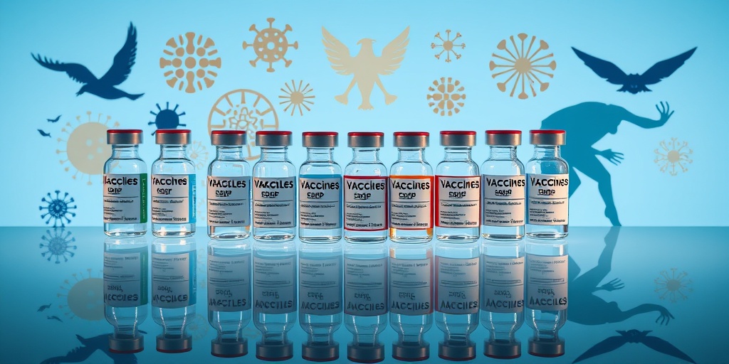 Various vaccine vials are artistically arranged, illuminated against a soft blue background, emphasizing their importance in disease prevention.  2.png