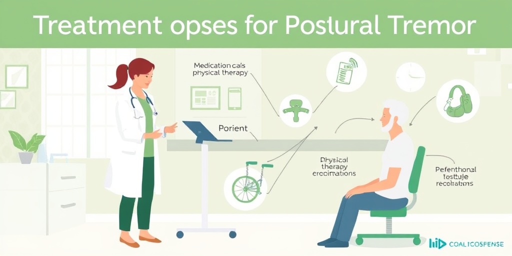 A healthcare professional discusses treatment options for postural tremor with a patient in a supportive clinical environment. 4.png