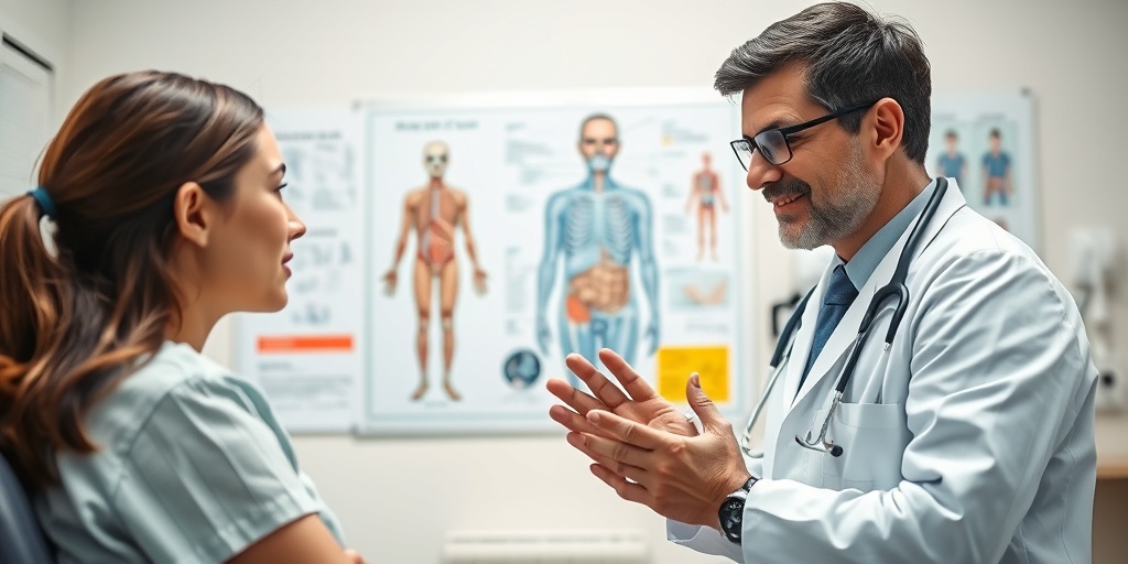 A healthcare professional examines a patient, emphasizing communication during the diagnostic process for Fitz Hugh Curtis Syndrome.2.png
