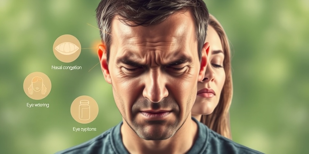 A split image contrasts a person in pain with symptoms like nasal congestion, and their relaxed state, highlighting relief.  2.png