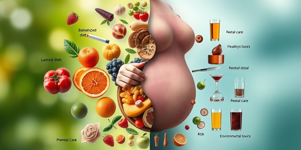 A split-screen image contrasts healthy lifestyle choices with potential risks, emphasizing informed decisions during pregnancy.  4.png