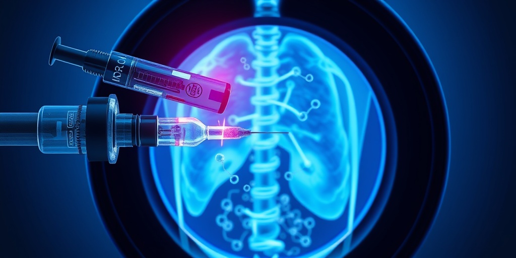 Close-up of radiotracer molecules interacting with tissues during a PET scan, set against a subtle blue background. 2.png