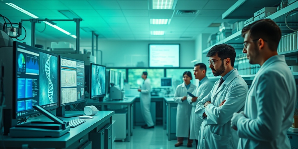 Scientists collaborate in a lab, utilizing advanced technology to research Dowling-Meara Syndrome, symbolizing hope and future breakthroughs.  5.png