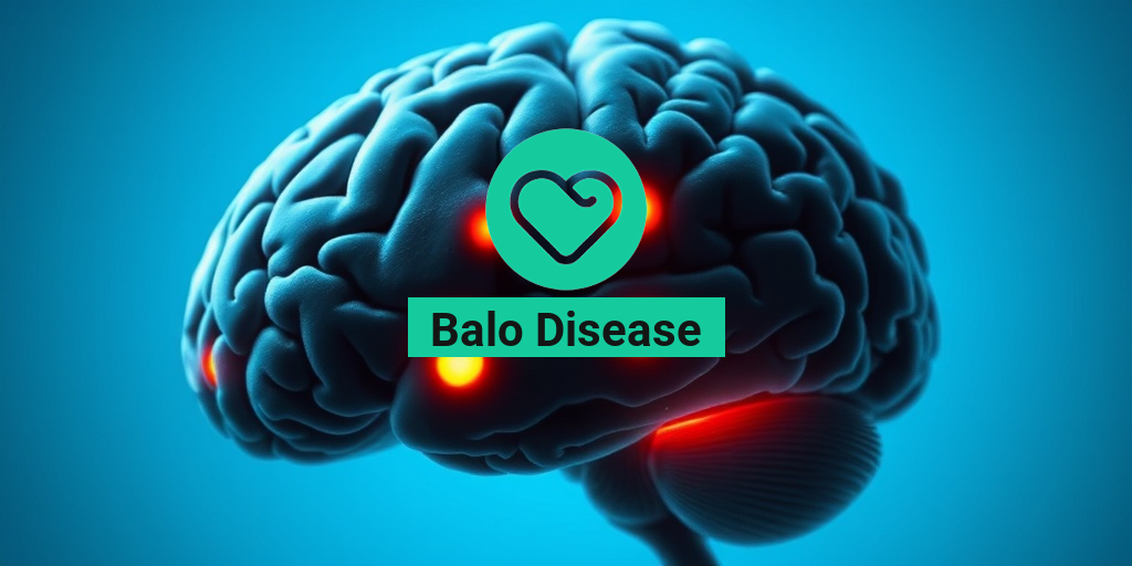 A brain scan reveals lesions characteristic of Balo Disease, illuminated against a subtle blue background for clarity. β’ Yesil Health AI