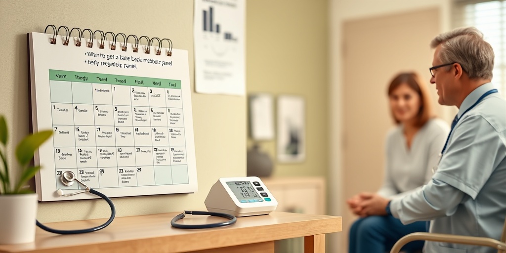 A calendar with health check-up dates, stethoscope, and blood pressure monitor, highlighting proactive health management discussions. 5.png