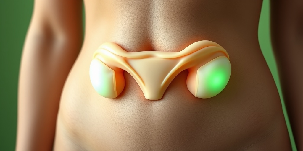 A close-up of a woman's abdomen highlights the effects of Bilateral Polycystic Ovarian Syndrome with soft lighting. 2.png