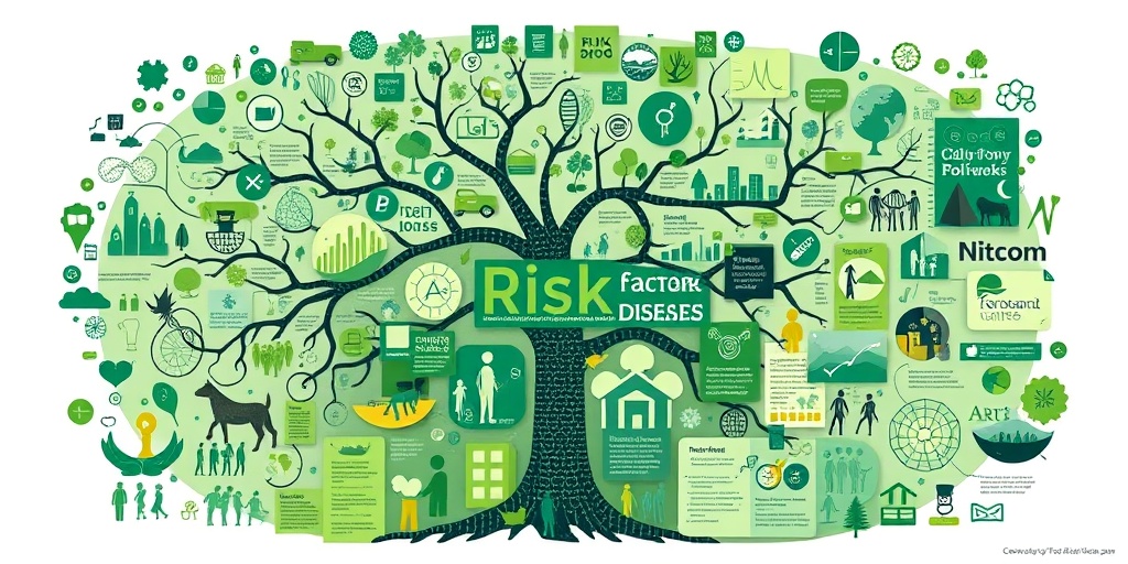 A collage illustrates Balo Disease risk factors, featuring a family tree and genetic markers in harmonious greens and blues.  3.png
