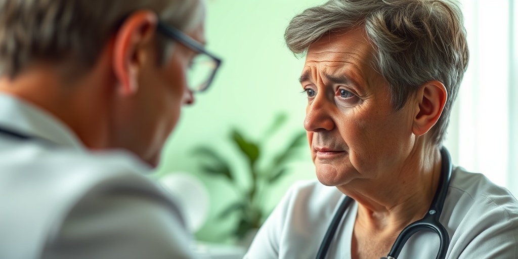 A concerned middle-aged patient discussing fatigue symptoms with a doctor in a warm, inviting office setting.  2.png