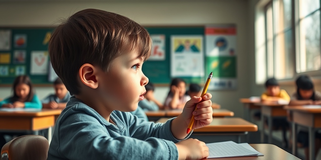 A distracted child fidgets with a pencil, gazing out the window in a visually engaging classroom. 2.png