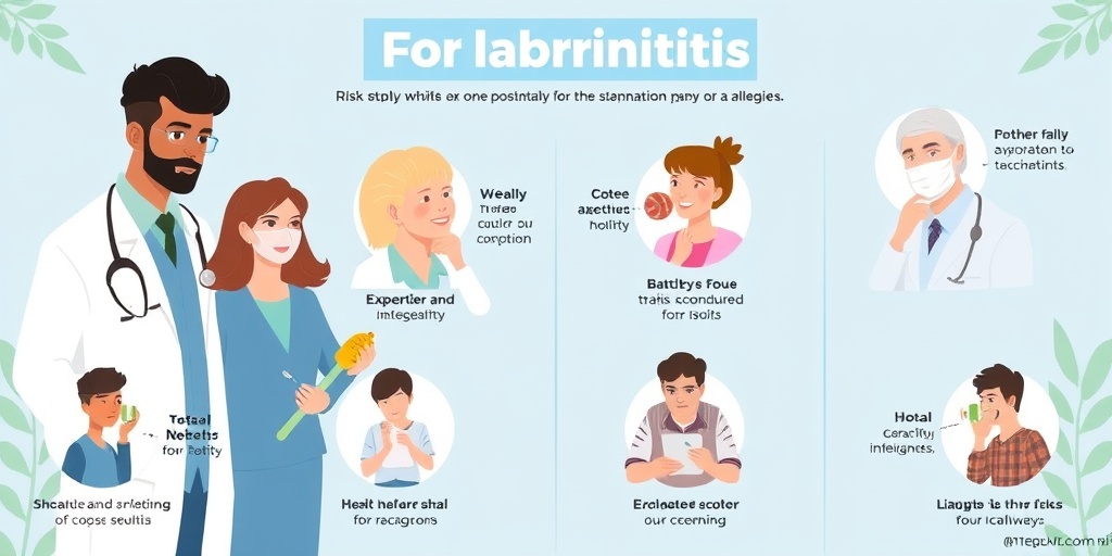 A diverse group in a healthcare setting, illustrating risk factors for labyrinthitis, with a professional and calming color palette.  3.png