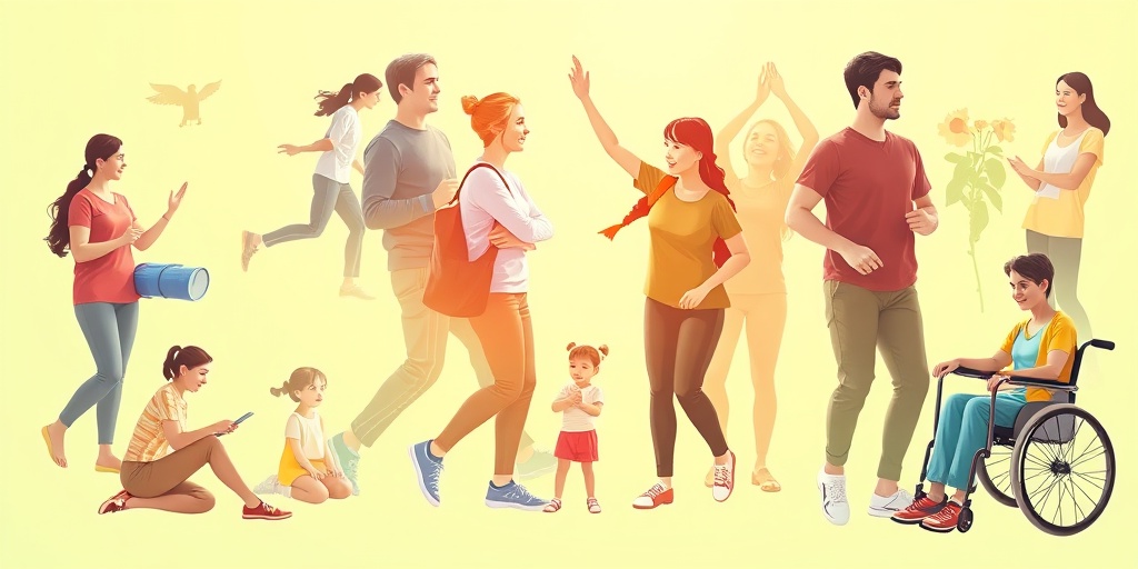 A diverse group of patients engages in activities post-treatment, symbolizing recovery and resilience against a soft green background.5.png