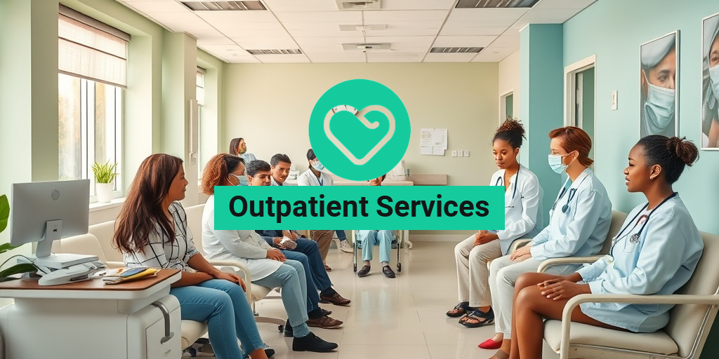 A diverse group of patients interacts with healthcare professionals in a warm, inviting outpatient clinic. β’ Yesil Health AI