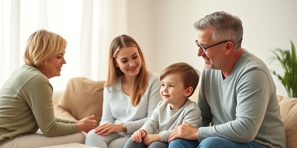 A family engages in therapy for a child with Apert Syndrome, showcasing love and support in a bright, inviting room.4.png