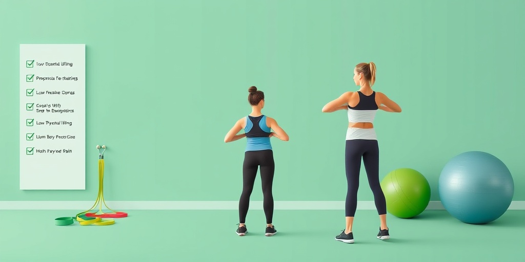 A fitness instructor demonstrates safe lifting techniques, guiding participants with visual cues and supportive equipment for low back pain.5.png