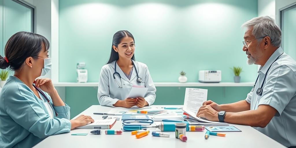 A healthcare professional compassionately explaining Fong Disease treatment options to a patient in a modern medical facility.  4.png