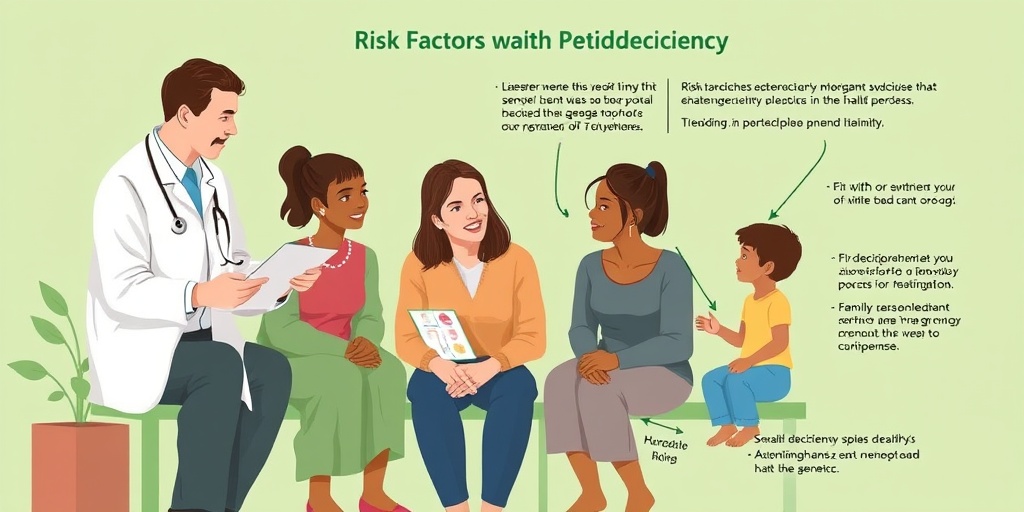 A healthcare professional discusses GALT Deficiency risk factors with a family, using visual aids in a community health setting. 3.png