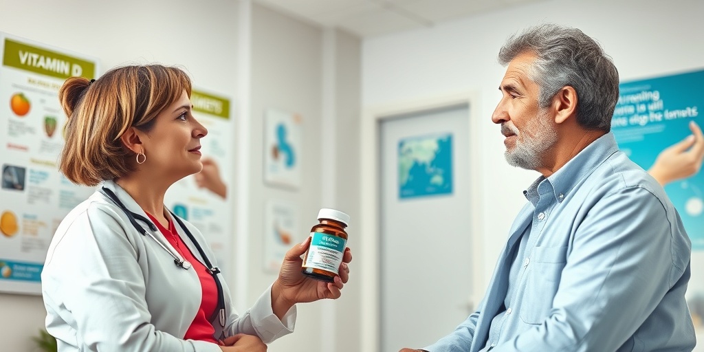 A healthcare professional discusses rickets treatment with a parent in a bright, modern clinic setting.  4.png