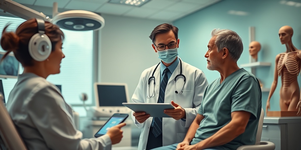 A healthcare professional discusses treatment options with a patient, using a digital tablet, in a modern, softly lit clinic.  4.png