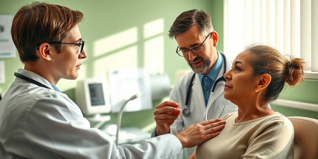 A healthcare professional examines a patient for allergies, creating a reassuring atmosphere with soft natural light. 3.png