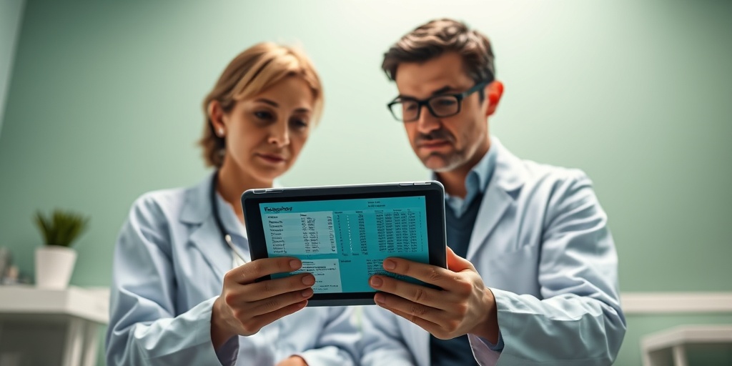 A healthcare professional examines genetic test results with a curious patient in a well-lit clinic, emphasizing clear communication.  3.png