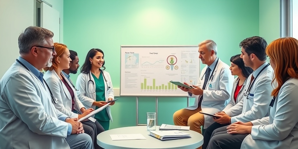 A healthcare team collaborates in a consultation room, surrounded by educational materials, promoting hope and teamwork in managing Giant Cell Arteritis. 5.png