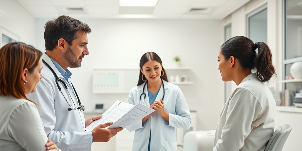 A healthcare team discusses treatment plans with a patient in a bright clinic, highlighting collaboration and supportive resources.  4.png