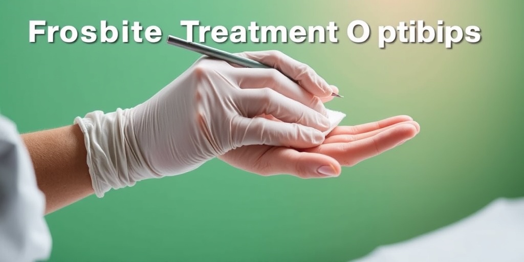 A medical professional treating frostbite with a warm compress, highlighting compassionate care in a calming clinical setting.4.png