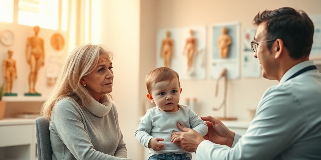 A parent discusses their child's birthmark with a pediatrician in a warm office, creating a reassuring atmosphere. 4.png