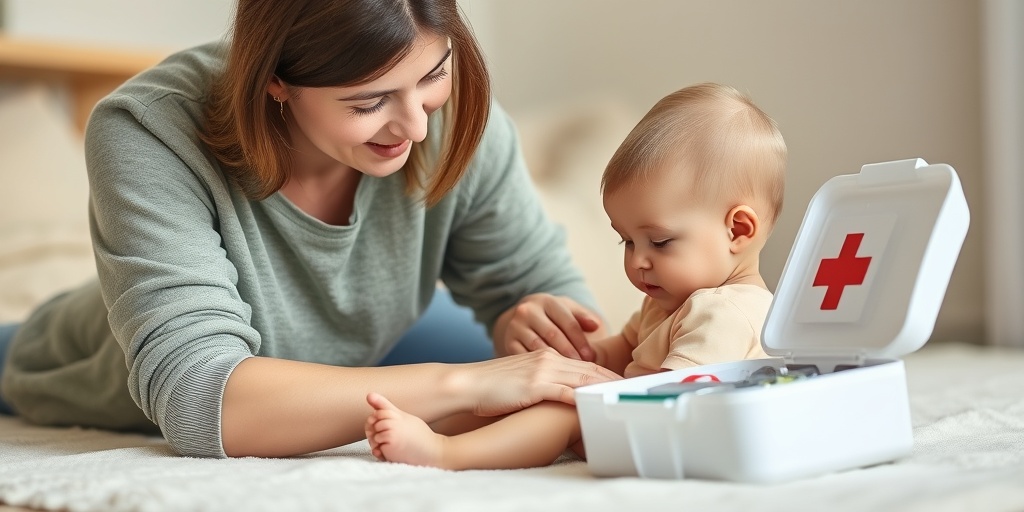 A parent providing gentle care for a minor injury, highlighting the importance of first aid knowledge for young children.  5.png