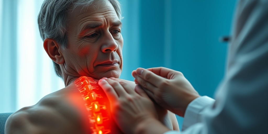 A patient in a clinical setting expresses concern while a doctor examines them, surrounded by calming blue tones and soft lighting.2.png