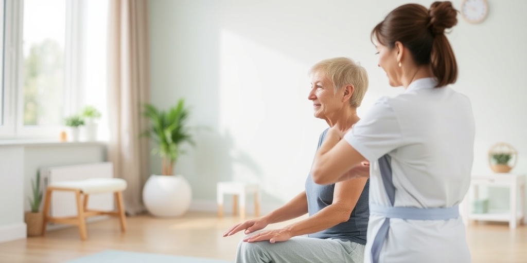 A patient receives therapy for postural tremor, focusing on exercises in a bright, peaceful therapy room.  4.png