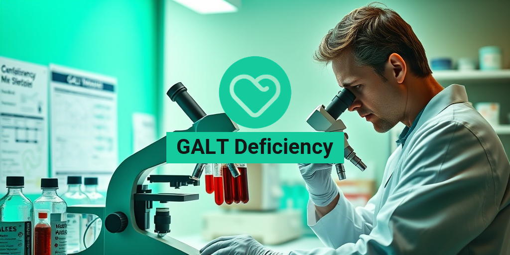 A scientist examines blood samples under a microscope in a lab focused on GALT Deficiency. β’ Yesil Health AI