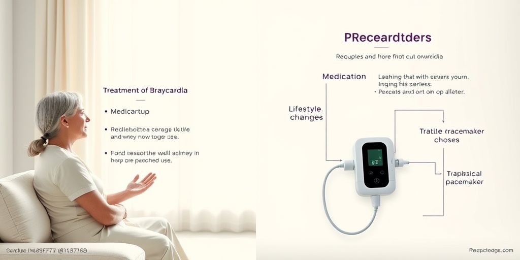 A split-screen image of bradycardia treatment options, showing a patient with a doctor and a pacemaker device in a soothing environment.  4.png