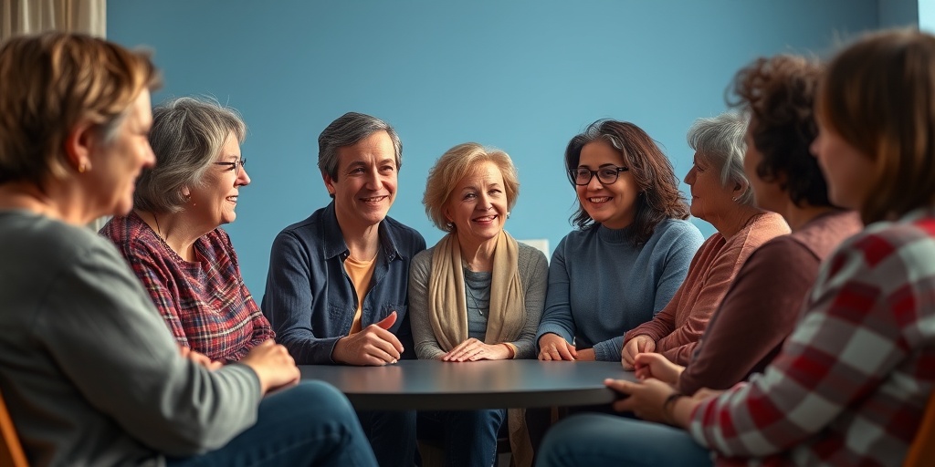 A support group meeting for families affected by Apert Syndrome, fostering community and connection in a warm, inviting atmosphere.5.png