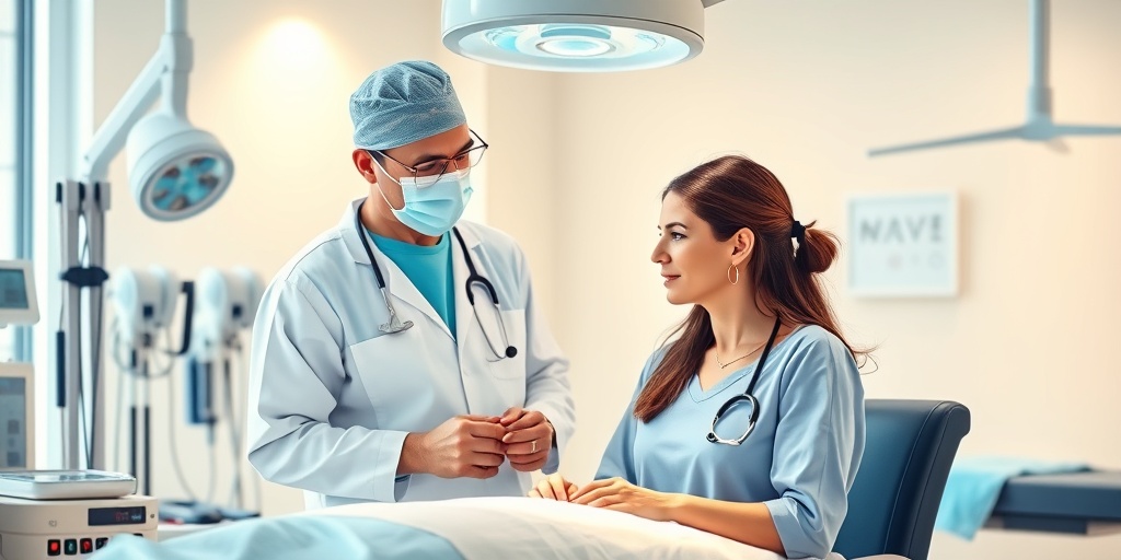 A surgeon discusses syringomyelia treatment options with a patient in a modern medical setting, emphasizing collaboration and hope.  4.png