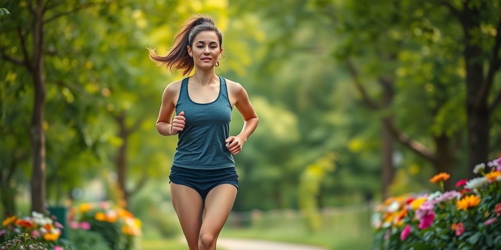 A woman jogs in a lush park, embodying a healthy lifestyle while managing Bilateral Polycystic Ovarian Syndrome. 5.png