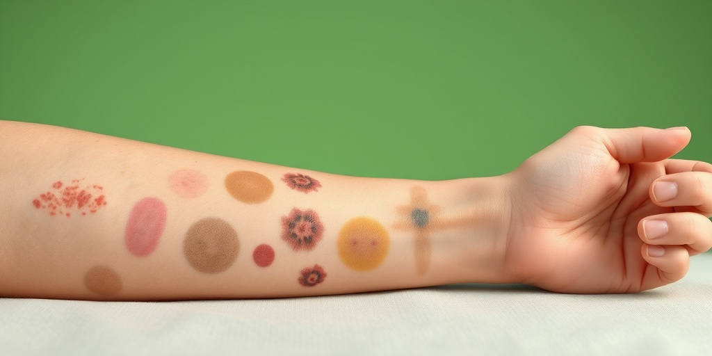 An arm displays various birthmarks, highlighting unique shapes and colors against a calming green background. 2.png