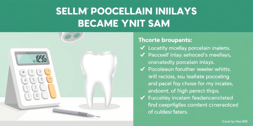 An infographic detailing porcelain inlay costs in a dental office, featuring tools and a calculator in a soothing color palette.  4.png