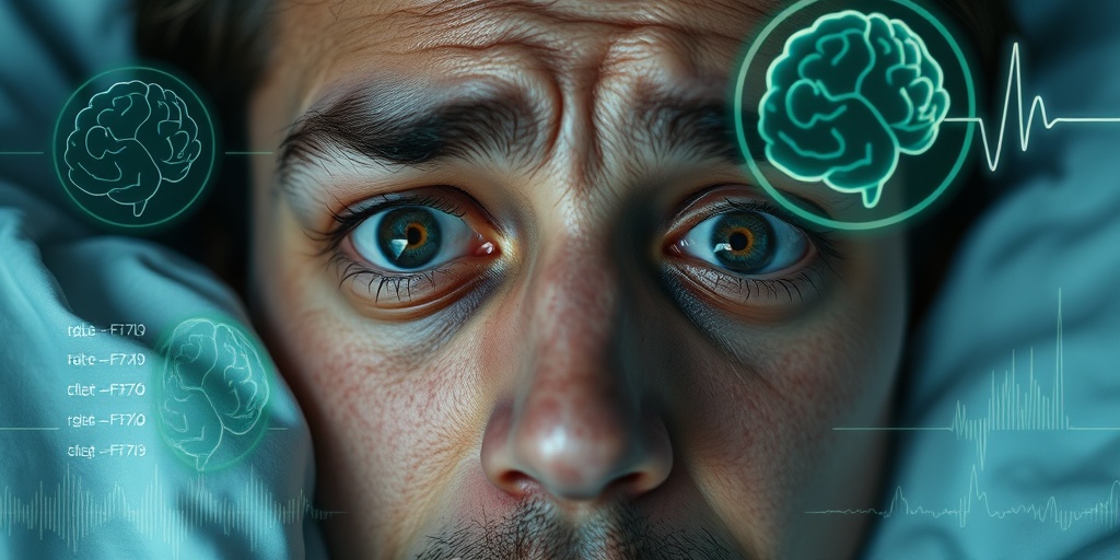 Close-up of a person's face during a sleep epilepsy episode, capturing confusion and fear with expressive eyes.  2.png
