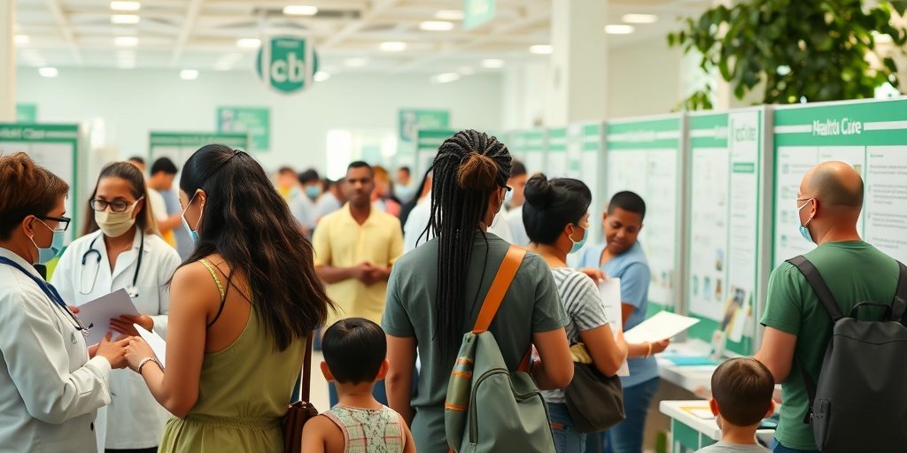 Community health fair features providers offering screenings and educational materials, promoting preventive care for all ages.  4.png