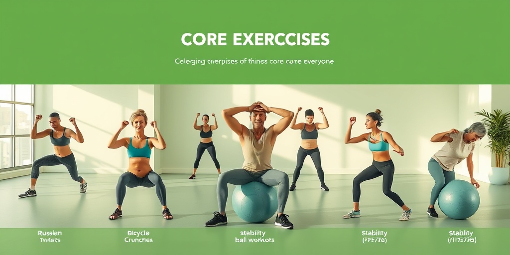 Individuals of all ages engage in core workouts, highlighting accessibility and empowerment in a modern fitness studio.  2.png
