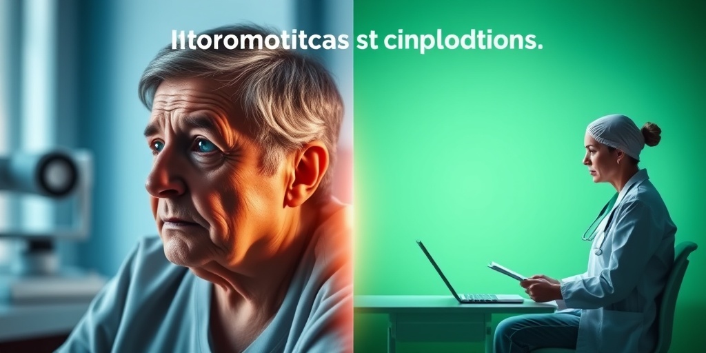 Split scene shows a distressed patient with vision loss and a supportive healthcare professional discussing treatment options for Giant Cell Arteritis. 4.png