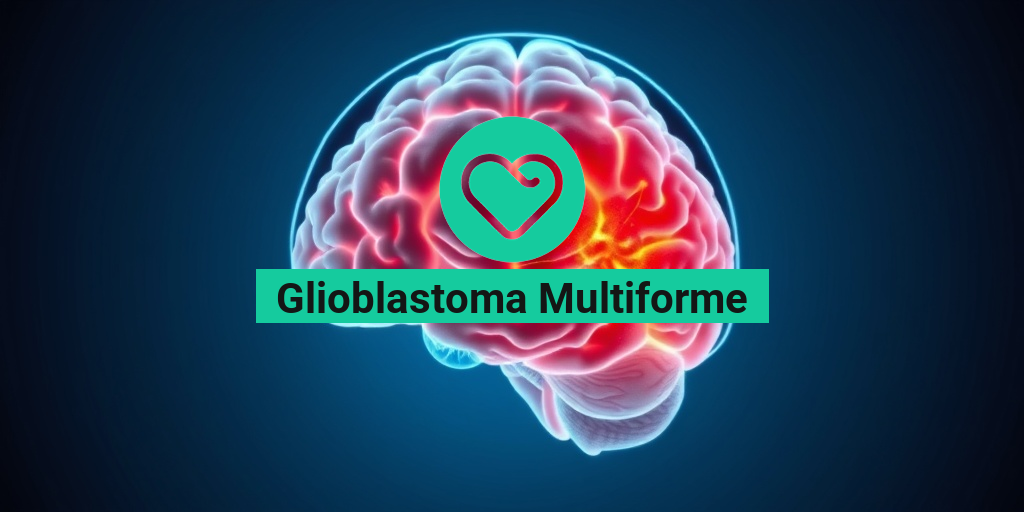 A brain scan reveals Glioblastoma Multiforme, showcasing vibrant red and orange tumor against healthy white tissue. β’ Yesil Health AI