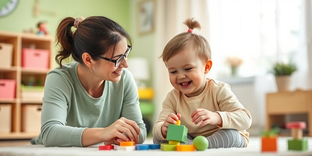 A child engages in play therapy with a therapist, surrounded by bright colors, illustrating the positive effects of supportive activities.  4.png