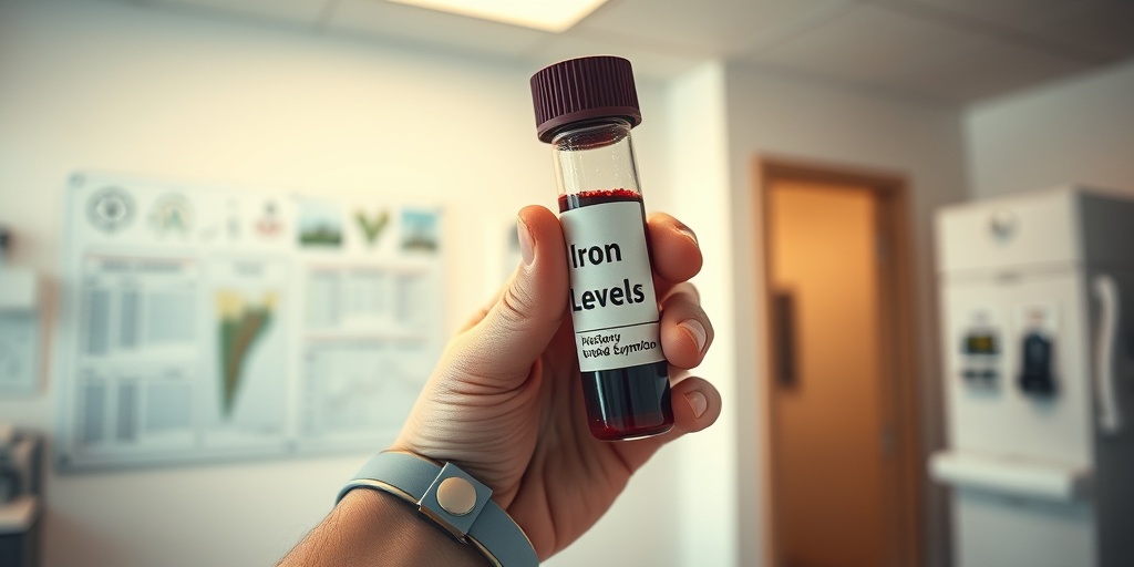 A close-up of a hand holding a blood test vial labeled