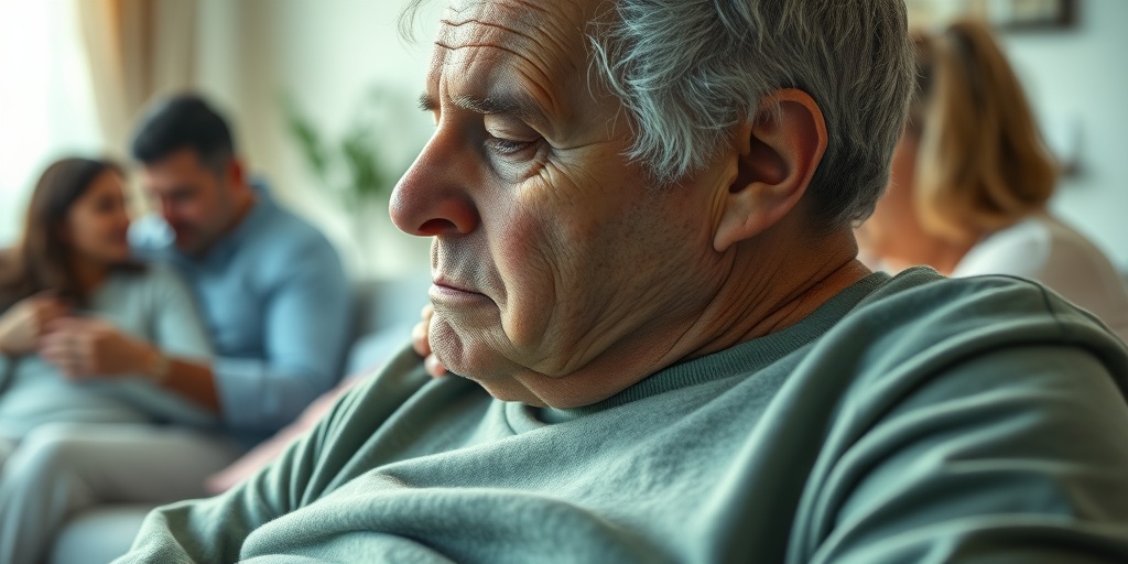 A close-up of a patient with MS, surrounded by family, highlighting emotional support in a warm home setting.  2.png