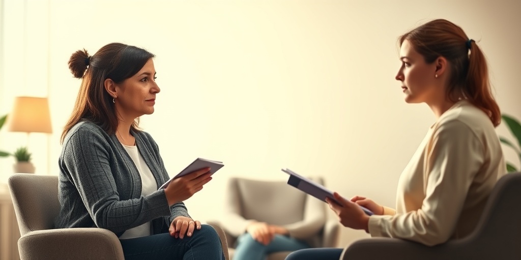 A compassionate social worker listens to a concerned parent in a warm office, promoting trust and the importance of reporting.  4.png