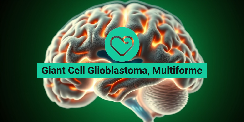 A detailed brain scan highlights a Giant Cell Glioblastoma tumor against creamy whites and subtle blues. • Yesil Health AI
