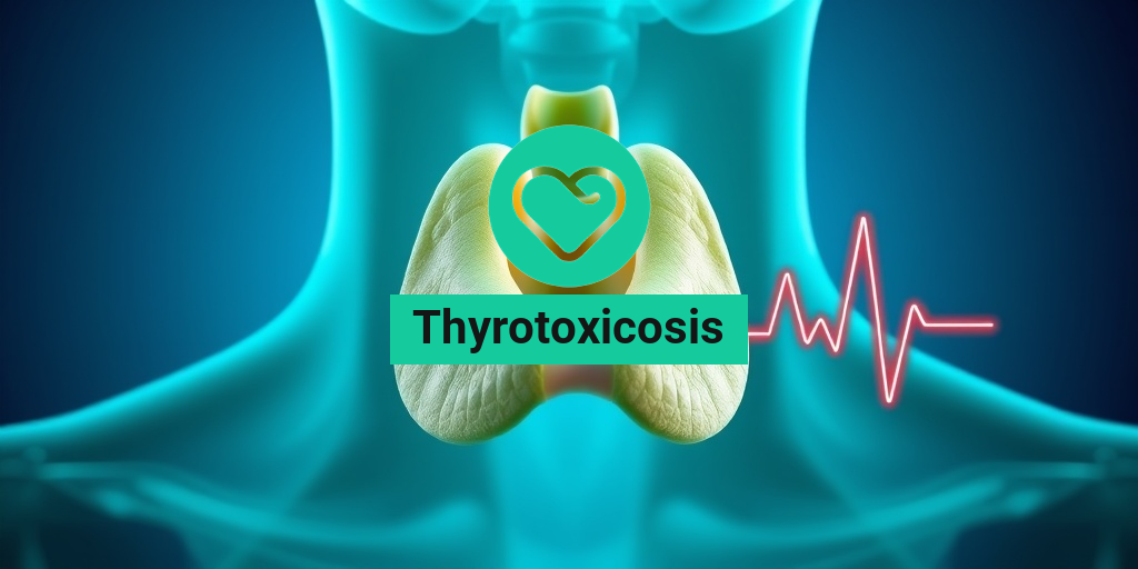 A detailed thyroid gland illustration, showcasing intricate structures in vibrant green and creamy white hues against a blue gradient. β’ Yesil Health AI