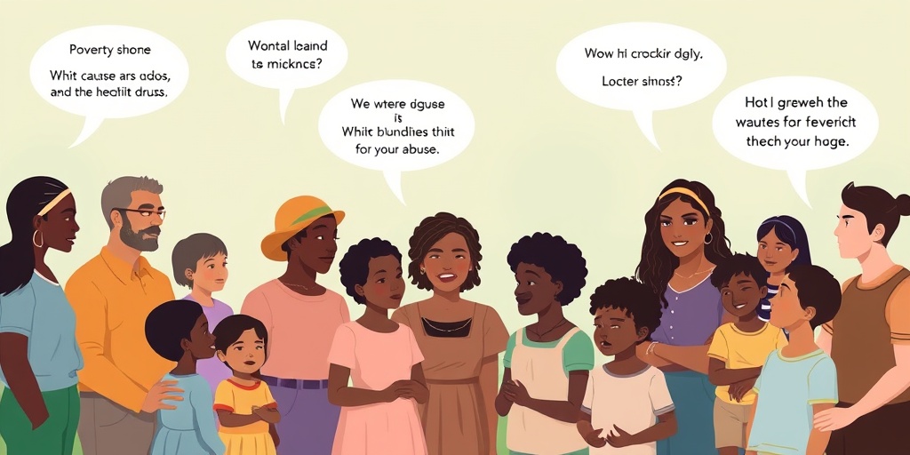 A diverse community scene highlights risk factors of child abuse, emphasizing awareness and intervention through engaging conversations.  3.png